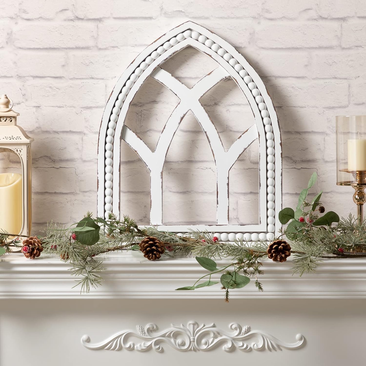 ALIMORDEN Gothic Style Arched Wood and Metal Rustic Window Pane Decorative Cathedral Window Frame
