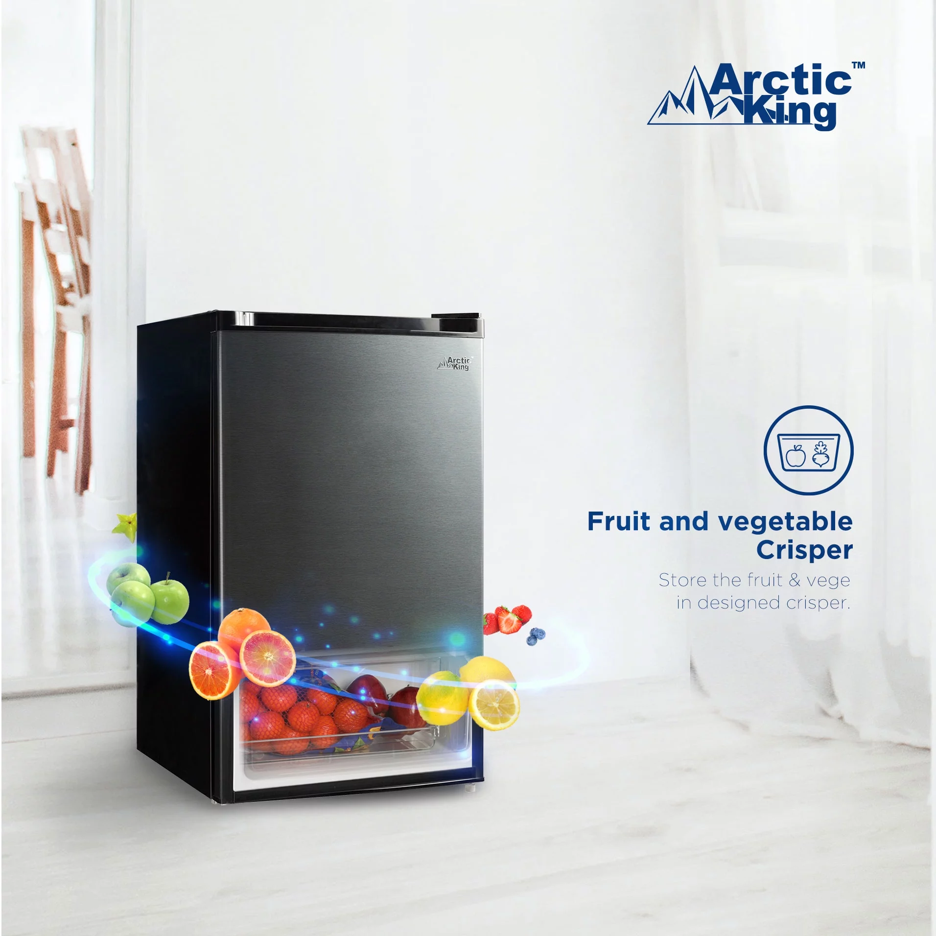 Arctic King 4.4 Cu ft One-Door No Freezer Mini Fridge, Black Stainless Steel Look E-Star, ARM44A5ASL