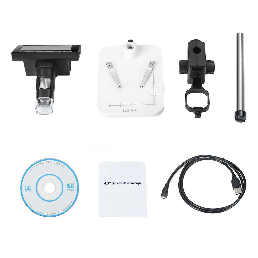 Koolertron 4.3 inch Full Color LCD Digital USB Microscope with 10x-600x Magnification zoom,8 LED Adjustable light,rechargeabl