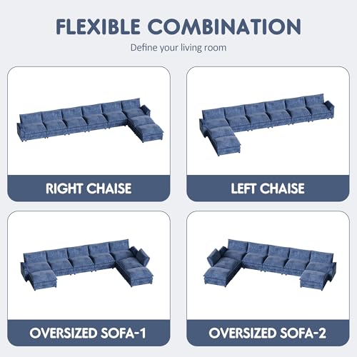Homall 119" Modular Sectional Sofa, L Shaped Sofa Couch with Reversible Ottoman, DIY Combination Chenille Deep 3-Seat Cloud Couch for Living Room
