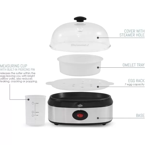 Egg Cookers EGC-207 Easy Electric 7 Egg Capacity Cooker, No Alarm, Non-stick Omelet Maker, Scrambled, Soft, Medium, Hard Boiled with Auto Shut-Off