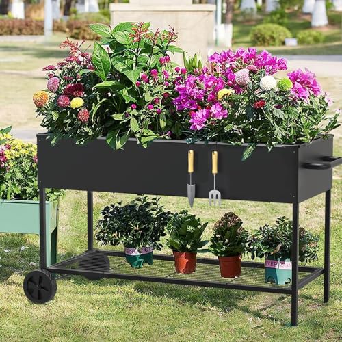 51 &times; 26 &times; 32 Inches Raised Garden Bed with Legs/Storage Shelf, Mobile Planter Box for Outdoor Plants, Elevated Garden Bed for Backyard
