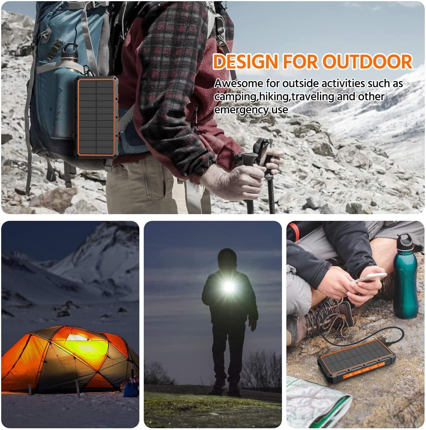 Solar Power Bank 38800mAh, Solar Charger,Portable Charger, Outputs 5V/3A High-Speed & 2 Inputs Huge Capacity Phone Charger for Smartphones