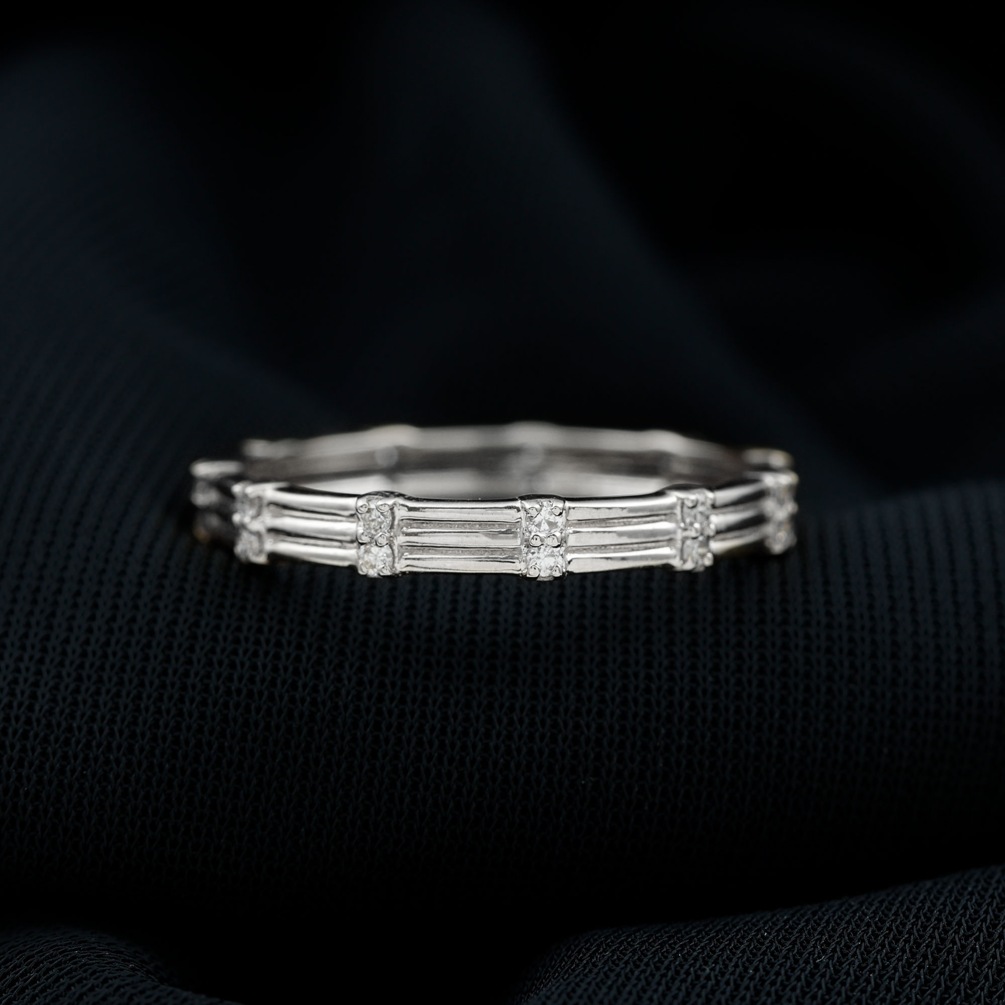 Simple Diamond Stackable Gold Band Ring in Pave Setting, 925 Sterling Silver, US 4.00