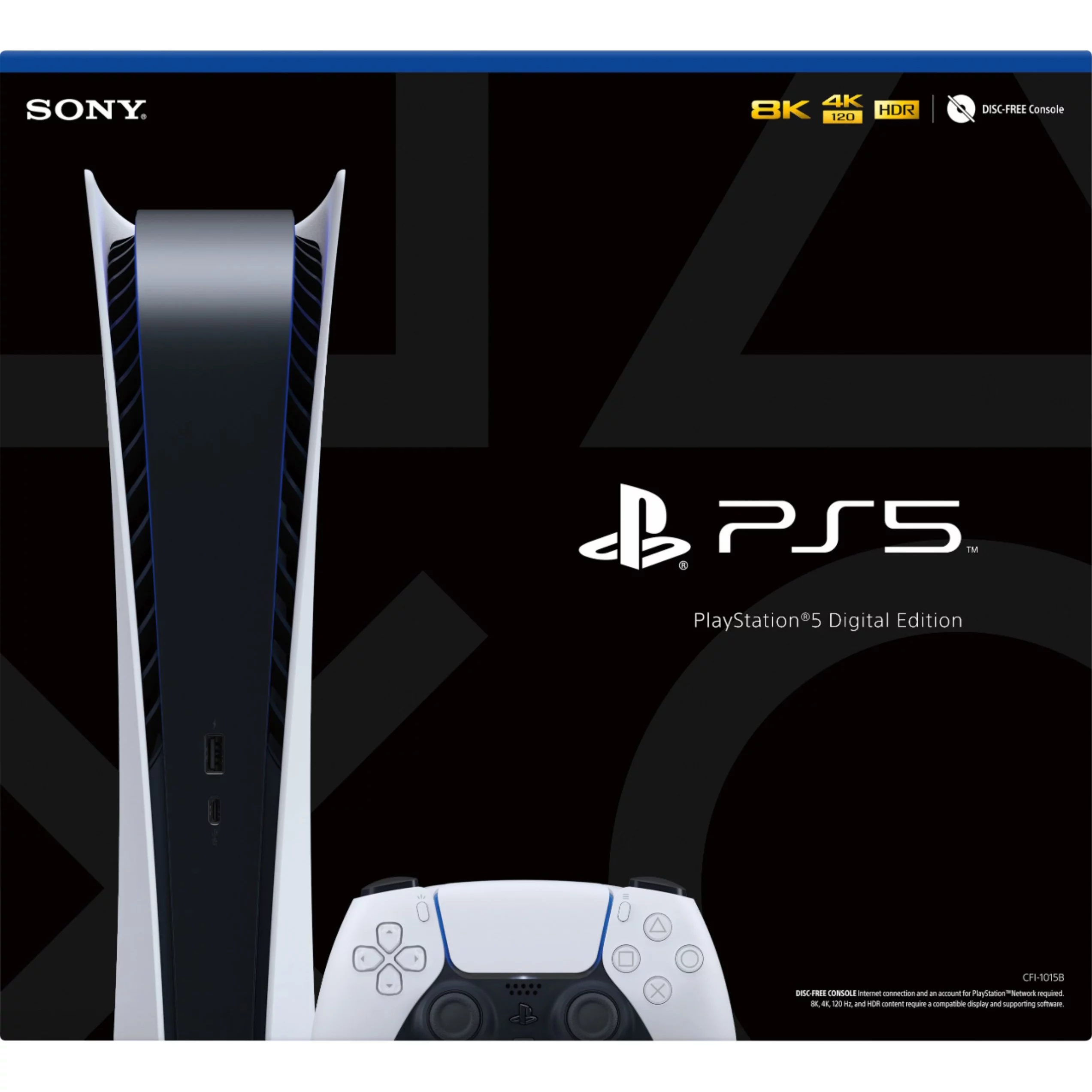 PS5 Sony Playstation 5 Digital Edition Gaming Console + 1 Wireless Controller - 16GB GDDR6, 825GB SSD Storage, WiFi 6, 120Hz 8K Output