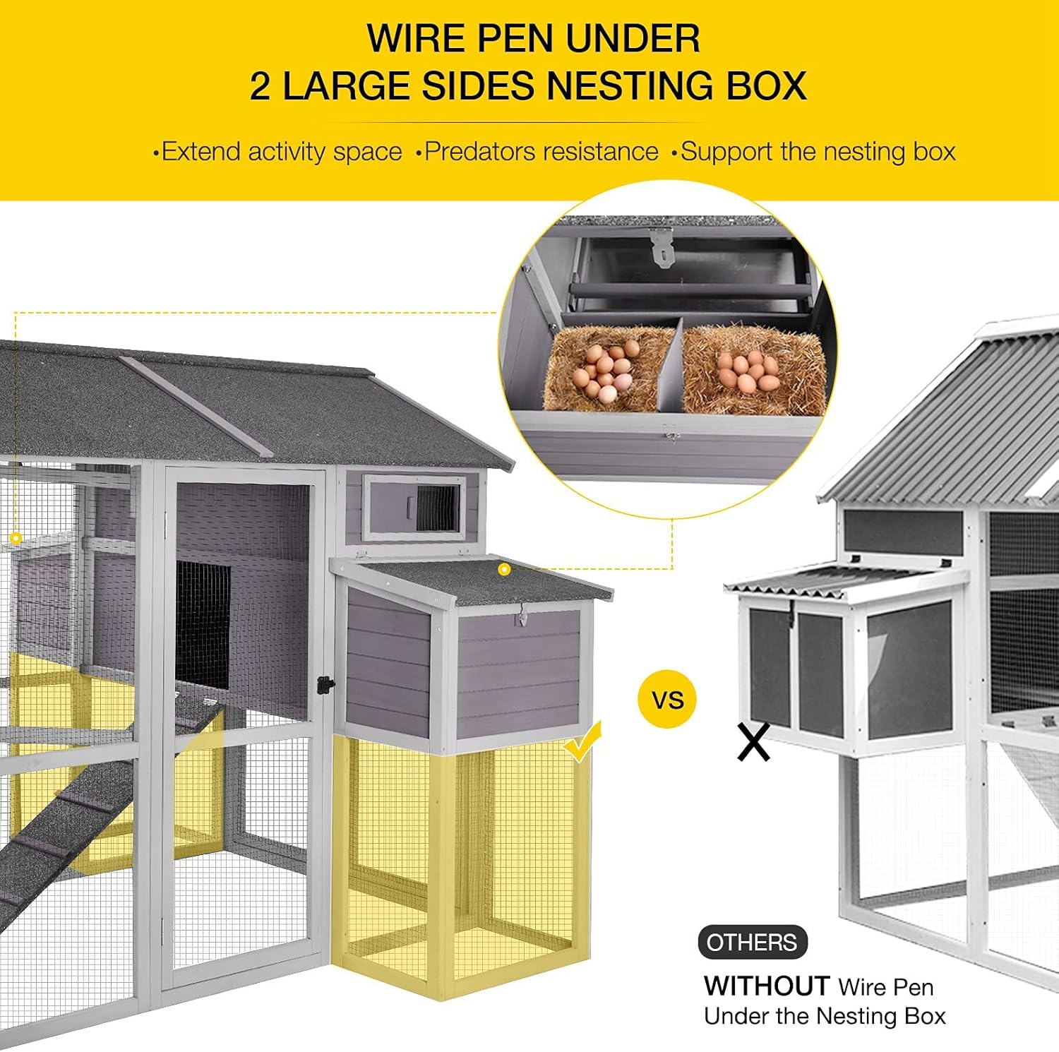 Chicken Coop Multi-Levels Hen House with Run Poultry Cage with Large Nesting Box, Super Large Activity Space