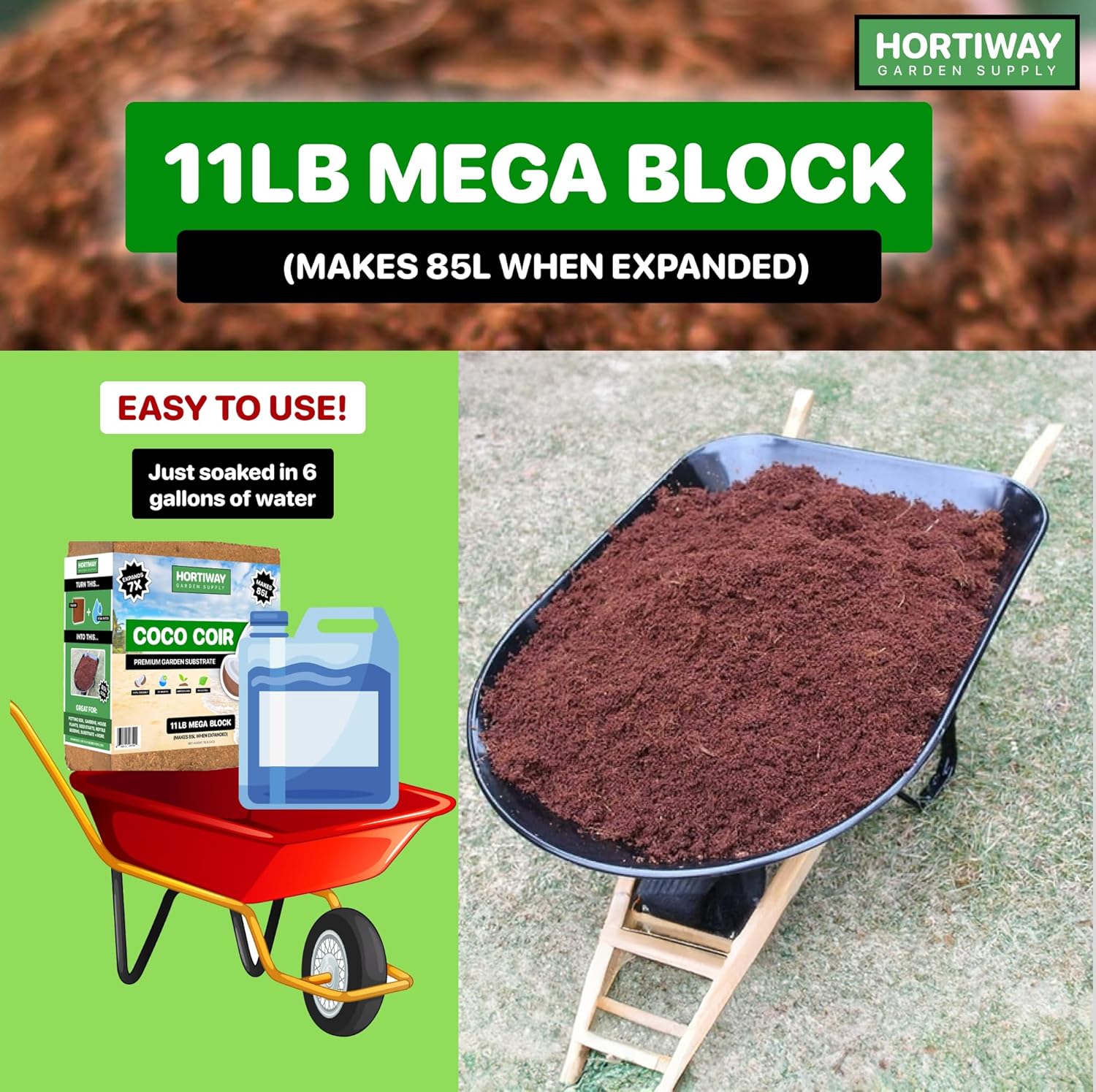 11lbs Premium Coco Coir Brick -100% Organic Coconut Coir for for Plants, Low EC & pH Balance, Natural Compressed Growing Medium