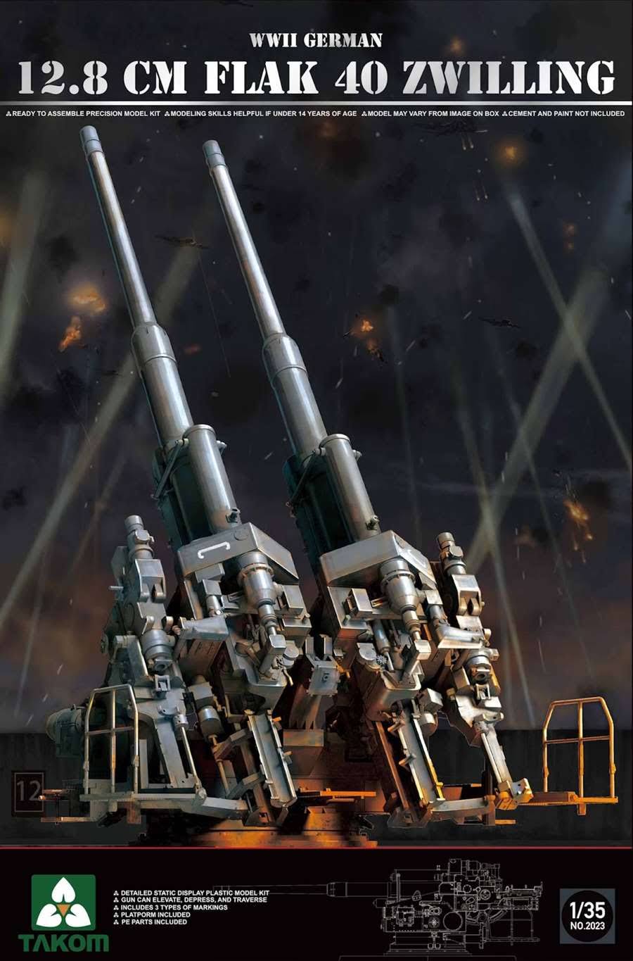 Takom WWII German 12.8cm Flak 40 Zwilling Model Kit (1/35 Scale)