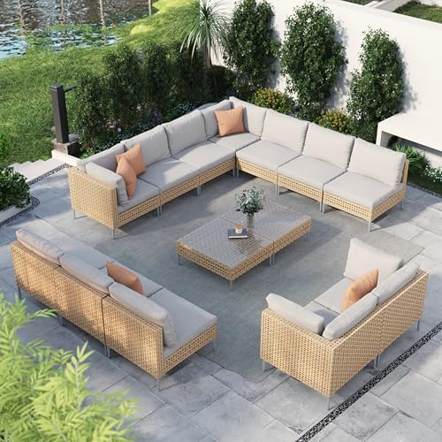 Grand patio 7-Piece Wicker Patio Furniture Set, Boho Outdoor Conversation Set Sectional Sofa with Water Resistant Thick Cushions and Coffee Table