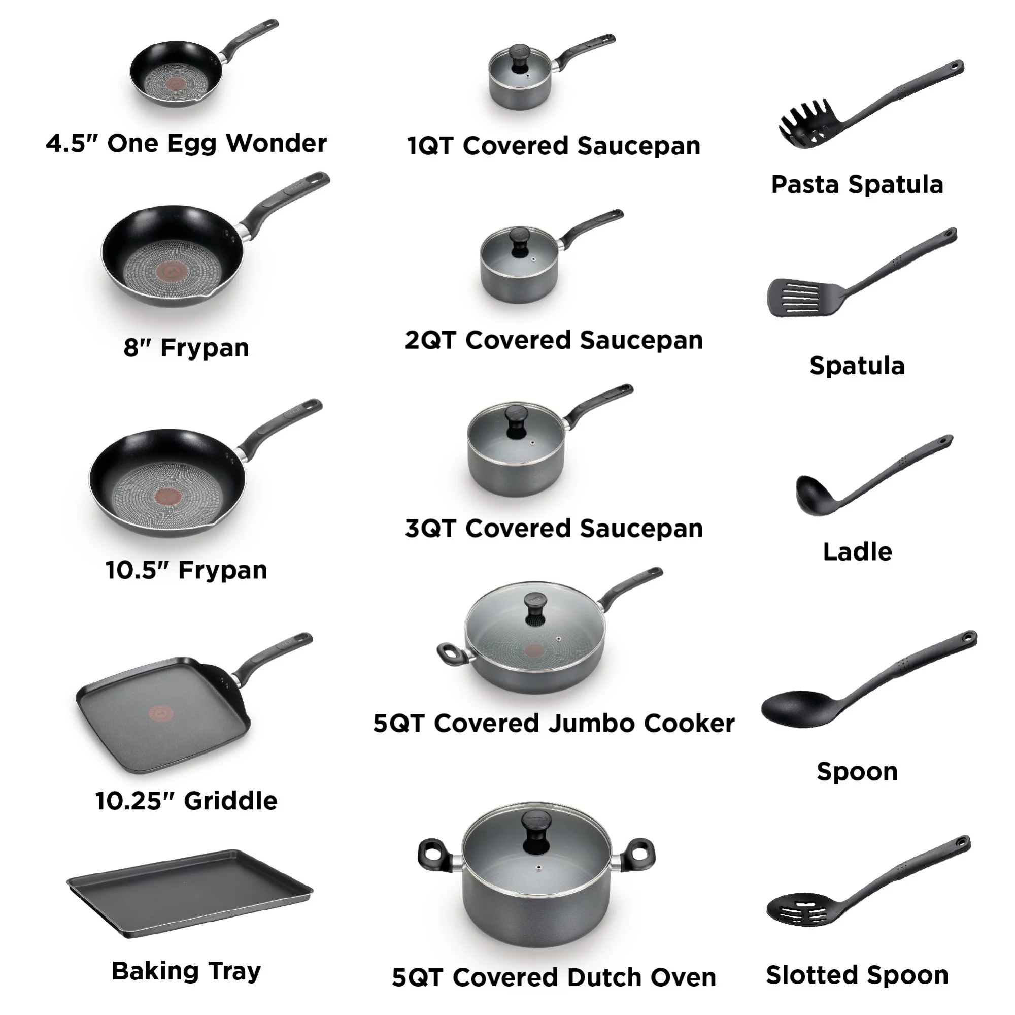 T-fal Easy Care Nonstick Cookware, Grey, 20 Piece Set, Dishwasher Safe