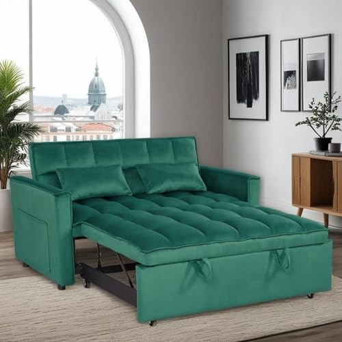 3 in 1 Sleeper Sofa Bed, Futon Sofa Bed for Living Room with Side Pocket, Black Sleepers Sofa Couch with Pullout Bed