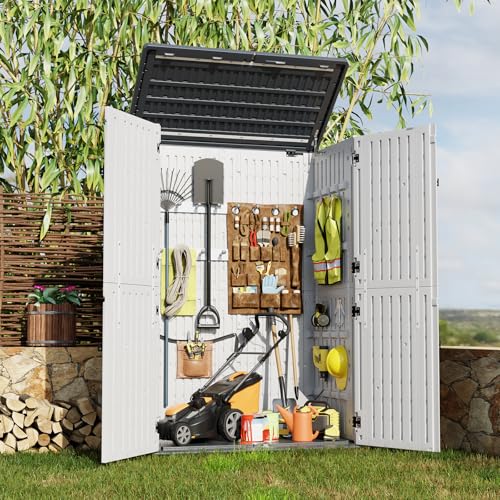 Outdoor Resin Storage Sheds, 64 Cu.Ft Outdoor Waterproof Storage Cabinet for Garage, Tools, Sofa Cushion, Outdoor Storage