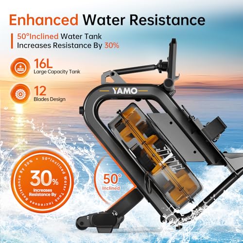 YAMO Water Rowing Machine for Home, Row Machine with 330LB Weight Capacity, Support Bluetooth & Compatible with Apps