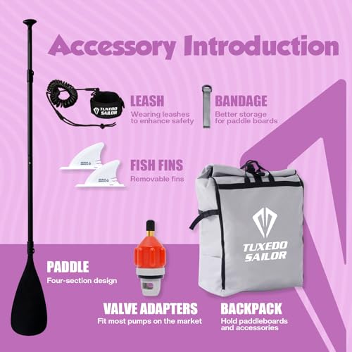 Tuxedo Sailor Inflatable Stand Up Paddle Board with Complete Accessories for Surfing and Traveling