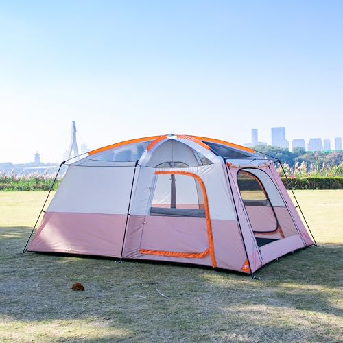 KTT Extra Large Tent 10-12-14 Person(Style-B),Family Cabin Tents,2 Rooms,3 Doors and 3 Windows with Mesh,Straight Wall,Waterproof,Double Layer