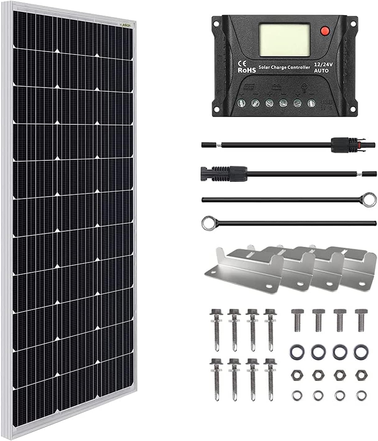 HQST 400W Solar Panel Kit 12V Monocrystalline Solar Panel with 40A MPPT Solar Charge Controller, Mounting Z Bracket, 20FT 10AWG Solar Cable
