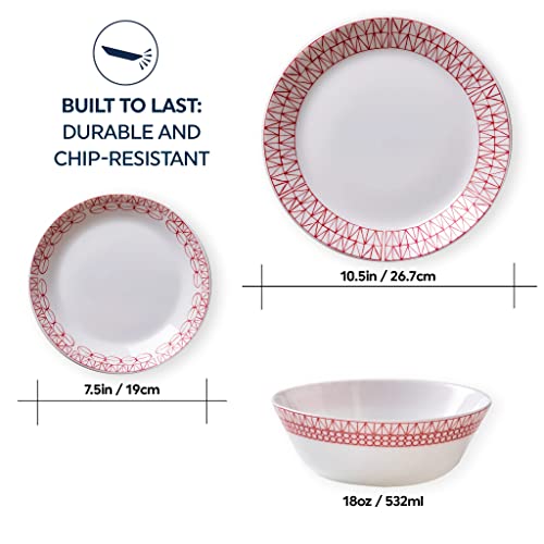 Corelle Everyday Expressions 12-Pc Dinnerware Set, Service for 4, Durable and Eco-Friendly, Higher Rim Glass Plate & Bowl Set