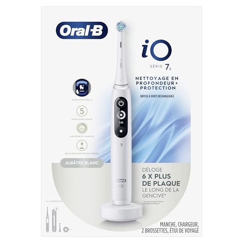 Oral-B iO Deep Clean + Protect Rechargeable Electric Toothbrush, White with a iO Series 7 Toothbrush, 2 Replacement Brush Heads