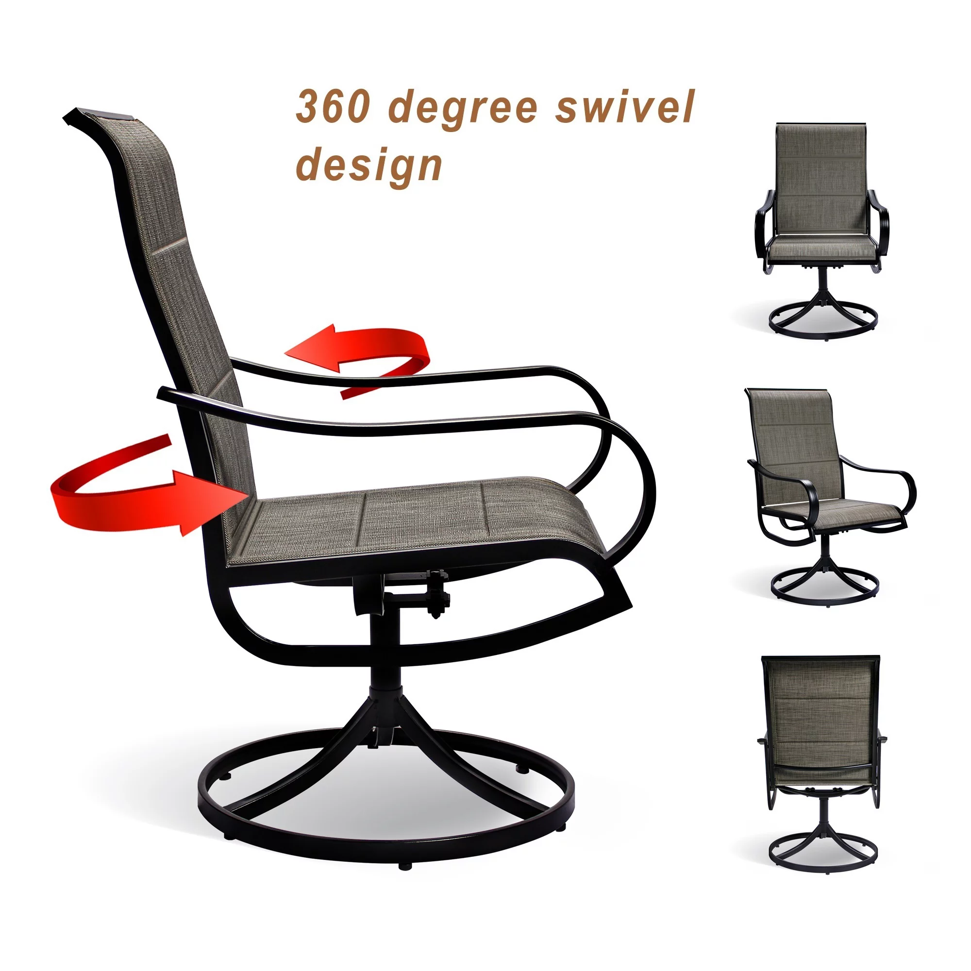 BigRoof Patio Swivel Dining Chairs Set of 2 Outdoor Kitchen Garden Metal Chair with Textilene Mesh Fabric, Patio Furniture Gentle Rocker Chair