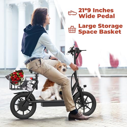 Electric Scooter with Seat, 500W Motor, 14'' Tires, Top Speed 22 mph, Max 27/49 Miles Ranges, Foldable E-Scooter with Suspension