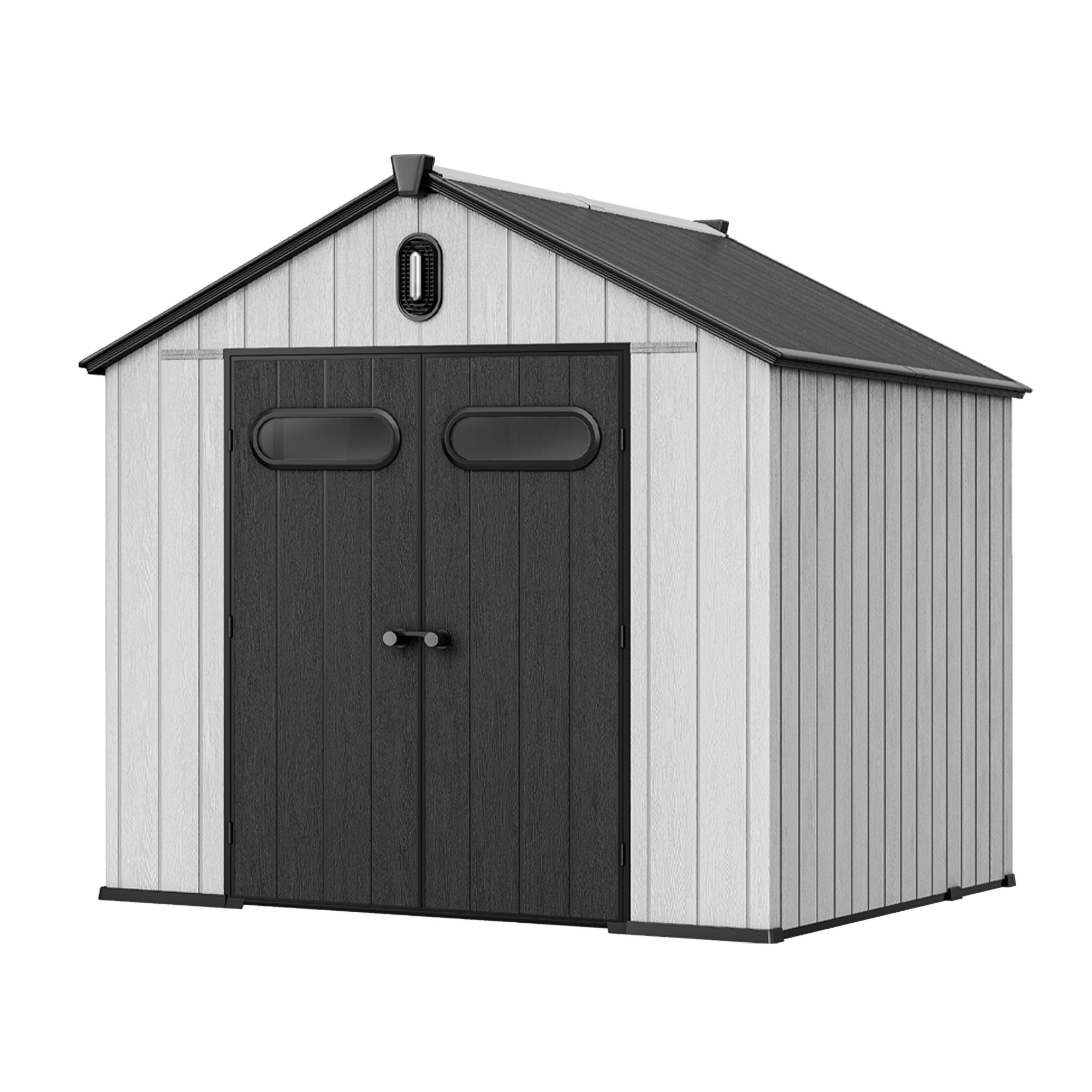 ModFusion 8x8 Ft Improved Natural Light, Outdoor Resin Storage Shed, 2 Door with Lock, Floor, Gable Roof, Windows, Air Vent, for Bike, Trash Can