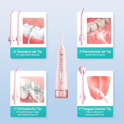 COSLUS Water Dental Flosser Teeth Pick: Portable Cordless Oral Irrigator 300ML Rechargeable Travel Irrigation Cleaner IPX7 Waterproof Electric