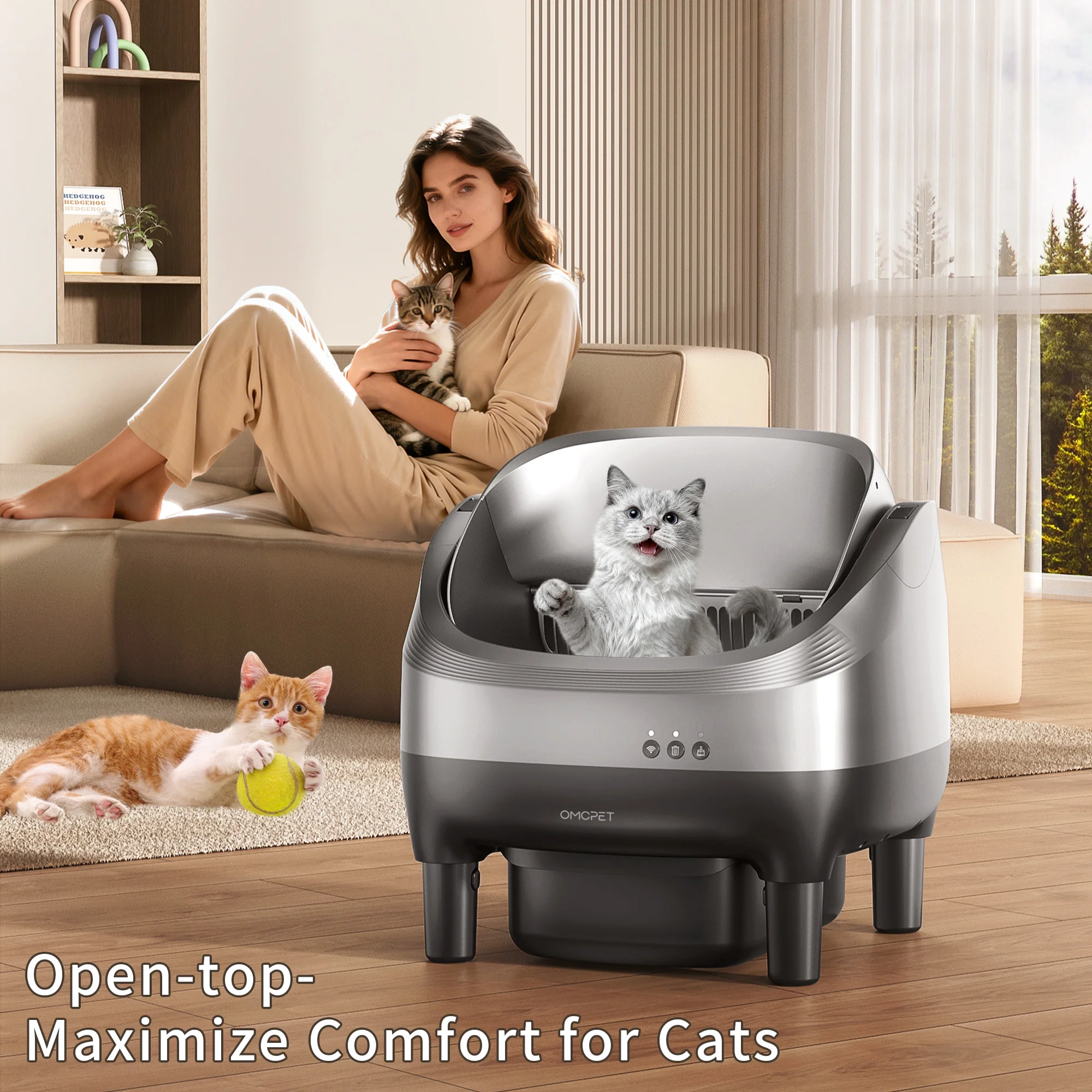 OUDOSPRS Automatic Cat Litter Box Self Cleaning, Smart Litter Box for Multiple Cats with 10 Safety Sensor Radars