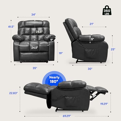 FLEXISPOT XL31 Power Lift Recliner Chair for Elderly, Electric Lift Chair with Massage & Heat, PU Leather Reclining Sofa w/Cup Holders