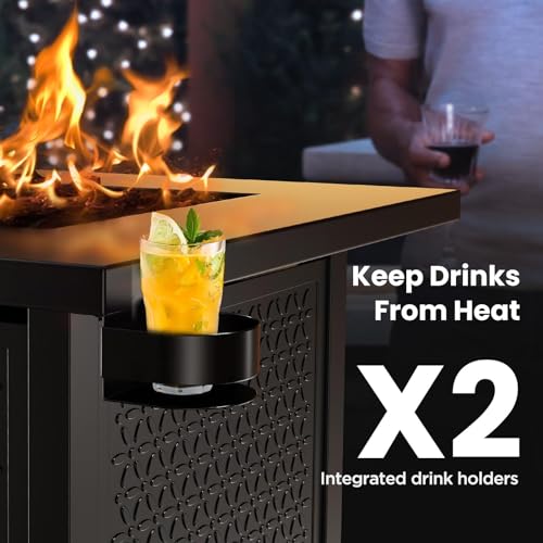 Ciays Propane Fire Pits 32 Inch Outdoor Gas Fire Pit, 50,000 BTU Steel Fire Table with Lid and Lava Rock