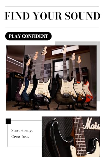 AKLOT Stryde Electric Guitar with Coil-Split: Roasted Maple Neck, Flame Maple Graphic Top, HSS Ceramic Pickups, Beginner Guitar Kit with 10W Amp
