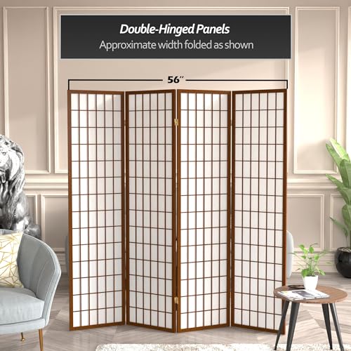 Red Lantern 6 ft. Tall Window Pane Shoji Screen-Natural-4 Panels Room Divider