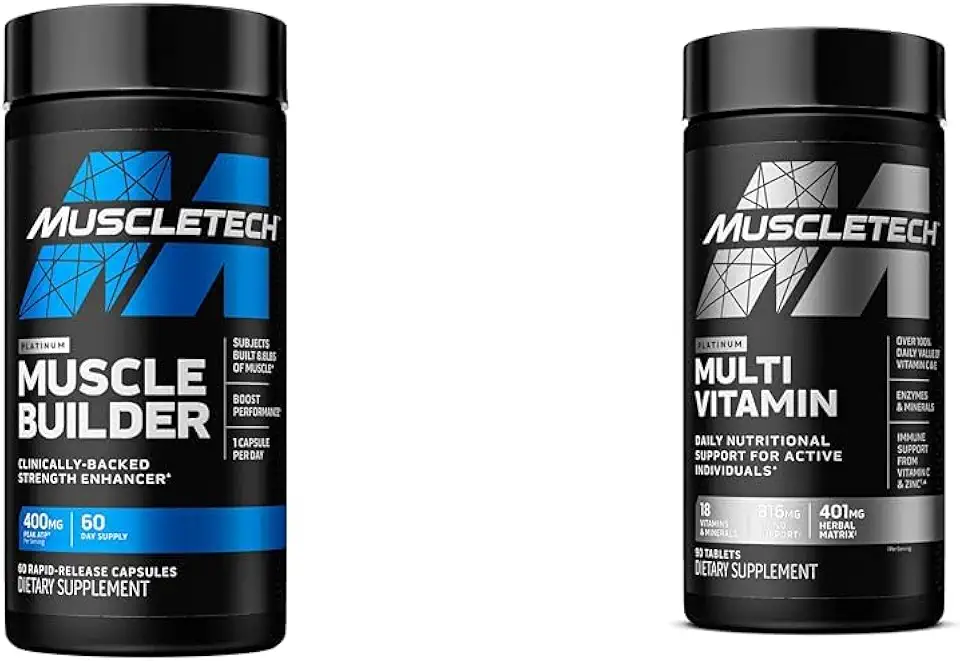 MuscleTech Muscle Builder with 400mg Peak ATP and Platinum Multivitamin with Amino Support Matrix and Vitamin C