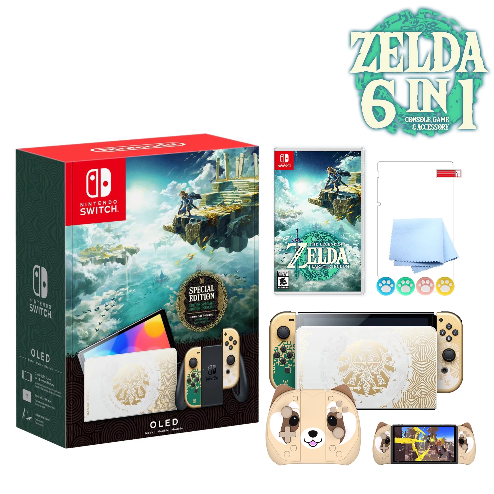 2023 Nintendo Switch OLED Zelda Edition, Green & Gold Joy-Con 64GB Console, Hylian Themed Dock, Zelda: Tears of the Kingdom Game