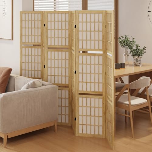 Room Divider, 66.9Inch Tall Japanese Shoji Style Folding Wood Screen with Double Hinges for Home Office Bedroom Hotel Decoration (4Panels, Black)