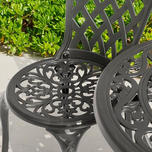 NUU GARDEN 3 Piece Bistro Set Outdoor, All Weather Cast Aluminum Patio Bistro Sets Patio Table and Chairs Set of 2 with Umbrella Hole for Yard
