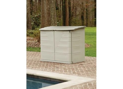 Rubbermaid Small Horizontal Resin Outdoor Storage Shed With Floor (4.5 x 3 Ft) Weather Resistant, Beige/Brown