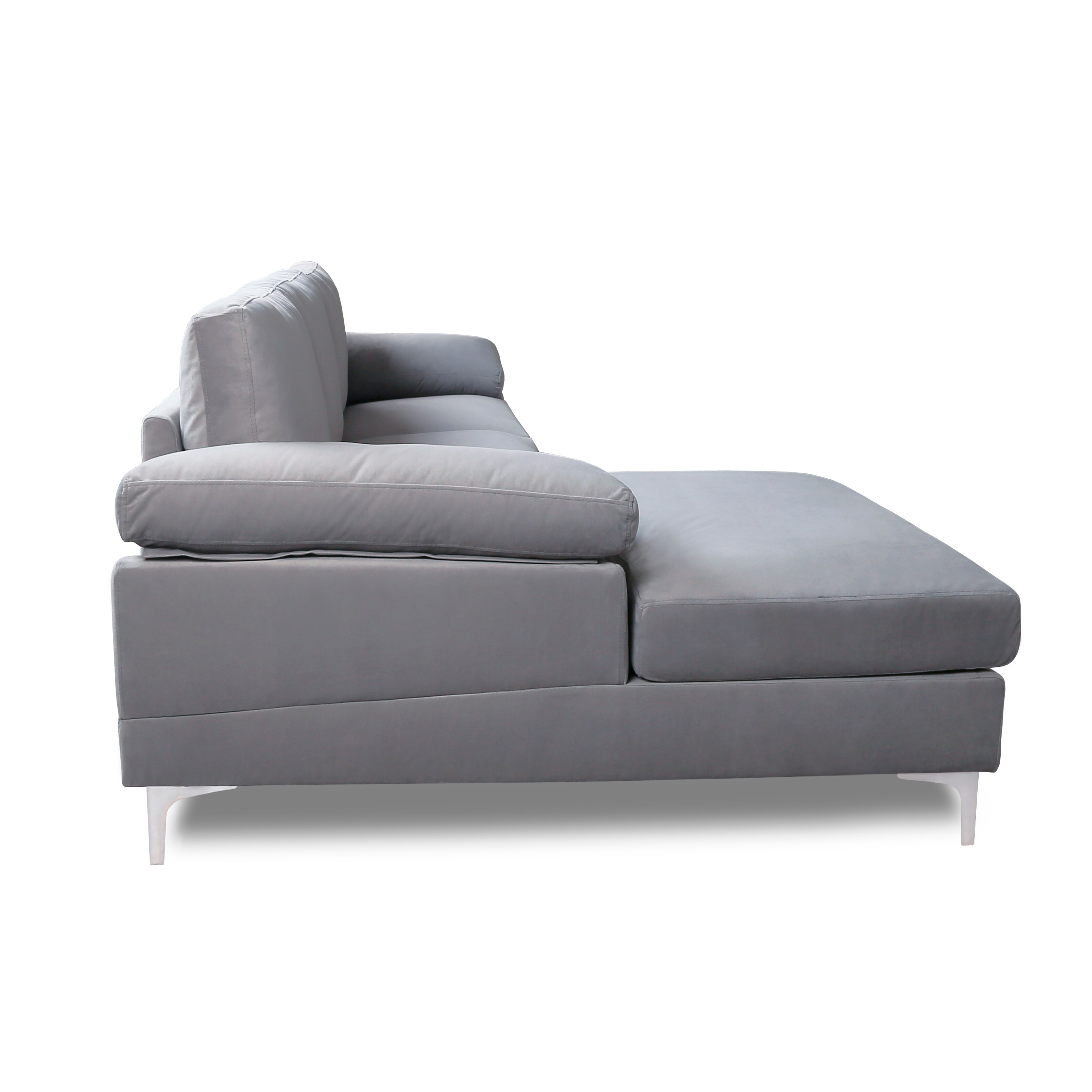 Fooing Modern Velvet Sofa Sectional Sofa, L-Shape Sofa  Couch with Extra Wide Chaise Lounge, Left Hand Facing Gray