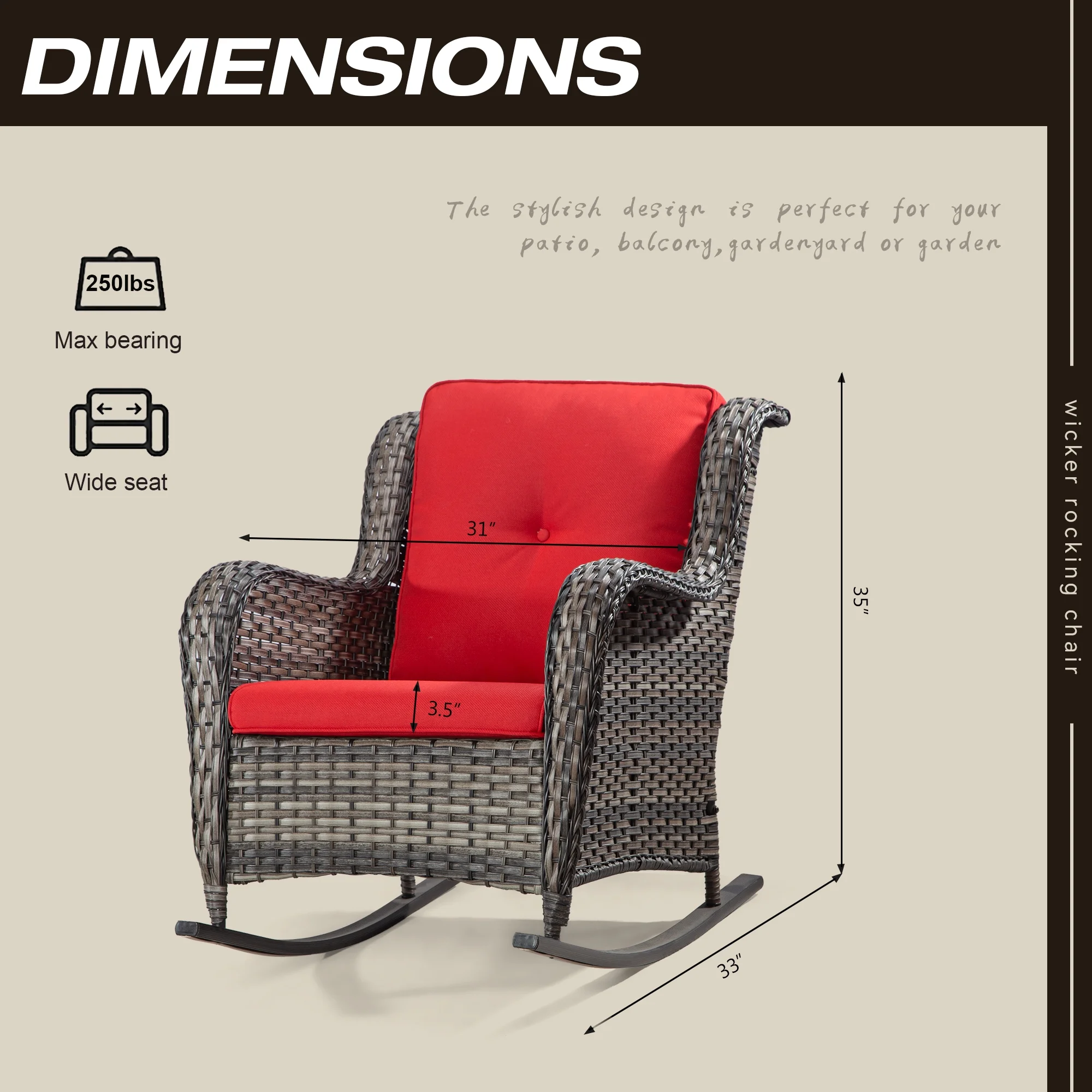 MeetLeisure 5 Pieces Outdoor Furniture Patio Furniture Set with One 3-Seat Sofa, Two Swivel Rocking Chairs,Two Rocking Chairs, Red