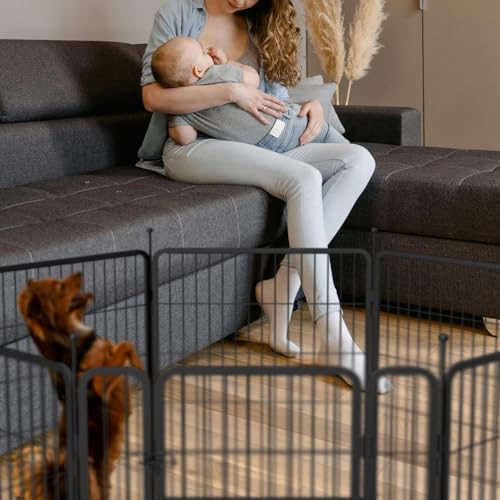 mestyl Dog Play Pen Indoors, Heavy Duty Metal Puppy Playpen, Portable Dog Exercise Pen Temporary Pet Fence with Gate