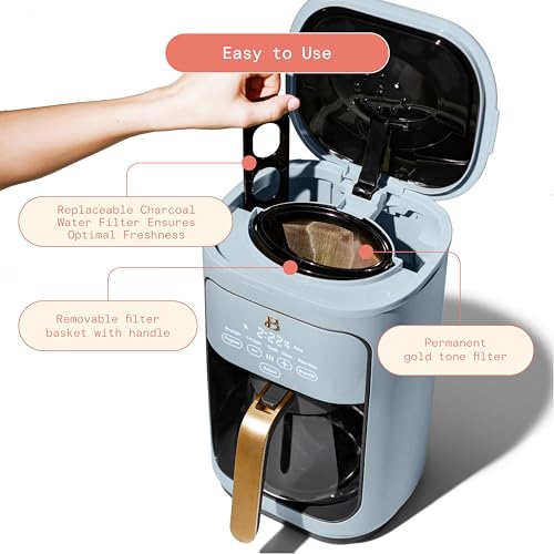 Beautiful Coffee Maker, 14-Cup, Touch Display, Programmable, 1200W, Stainless Steel, Keep Warm, 24h Timer dishwasher-safe (Black Sesame)