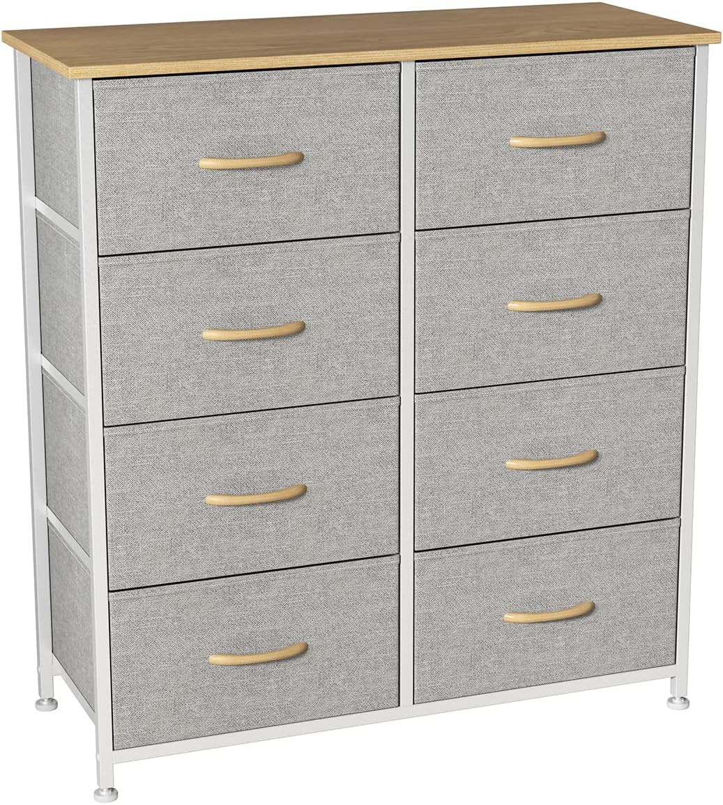 Somdot Dresser with 8 Easy Pull Drawers 4-Tier Wide Fabric Dresser Vertical Storage Tower Organizer Unit for Bedroom Office Laundry Closet Entryway