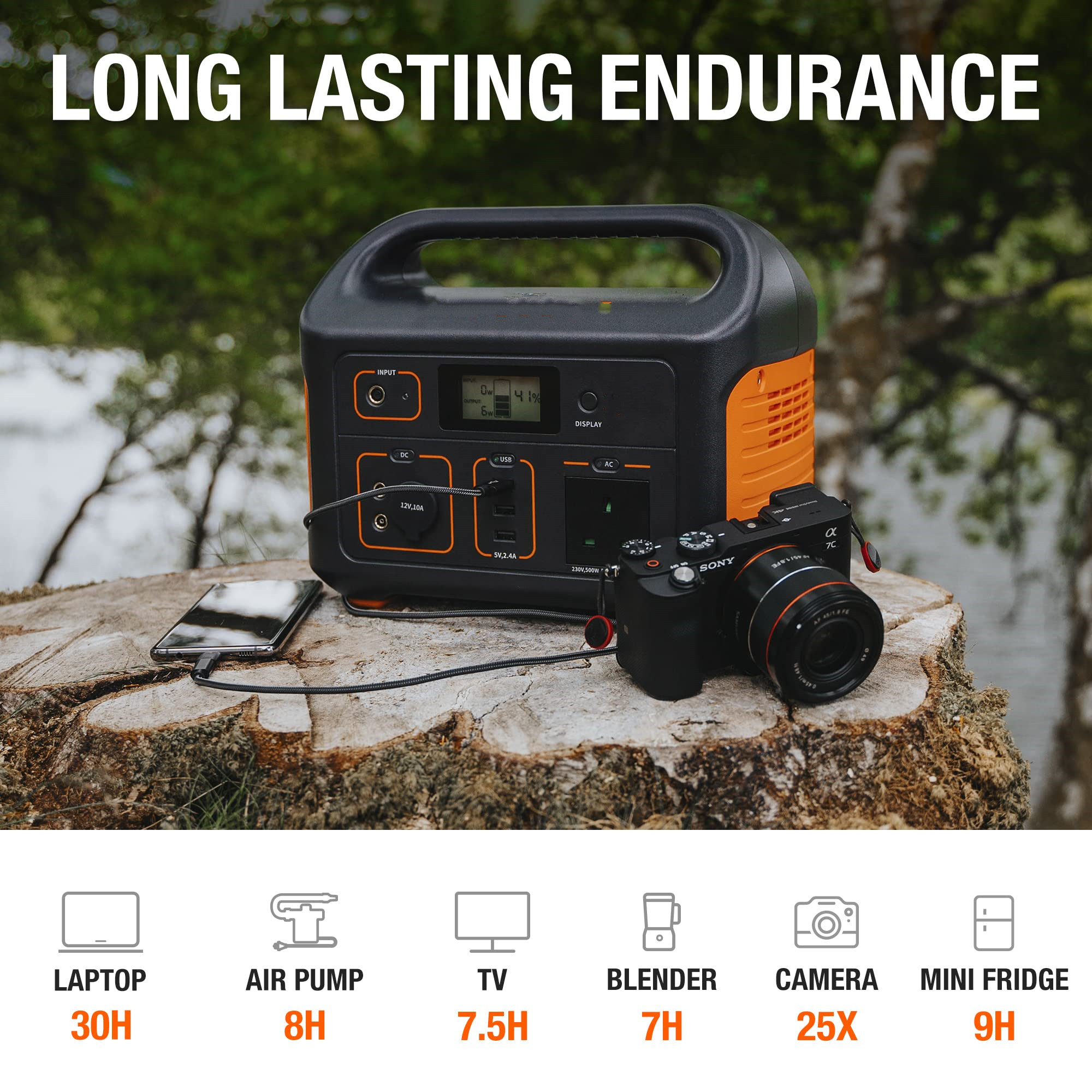 Jackery Portable Power Station Explorer 500, 518Wh Outdoor Backup Mobile Lithium Battery Pack with 230V/500W AC Outlet for holiday RV Camping