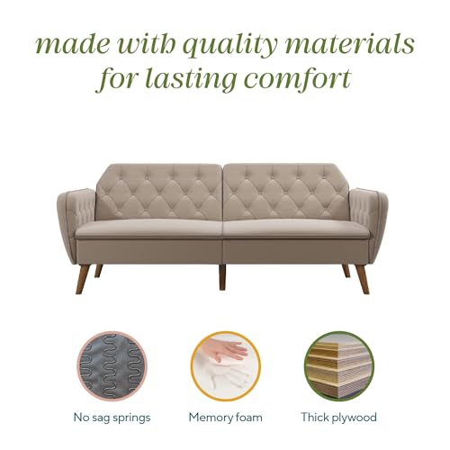 Novogratz Tallulah Memory Foam Futon, Convertible Couch, Camel Faux Leather