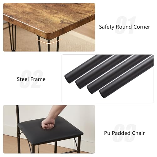 VECELO Kitchen Dining Room Table Set with 2 Chairs for Small Space, Apartment,Metal Steel Frame