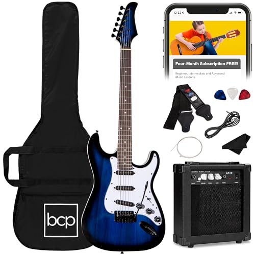 Best Choice Products 39in Full Size Beginner Electric Guitar Starter Kit w/Case, Strap, 10W Amp, Strings, Pick, Tremolo Bar - Sunburst