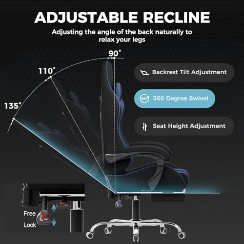 GTPLAYER Gaming Chair, Computer Chair with Footrest and Lumbar Support