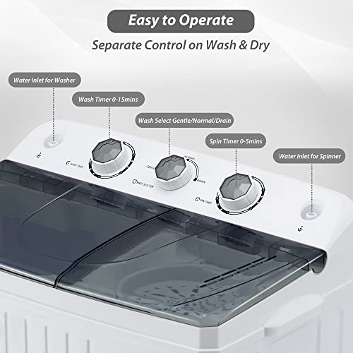 Homguava Portable Washer Machine Mini Compact Twin Tub Washing Machine Washer and Dryer Combo Laundry 2 In 1 Compact Washer Built-in Gravity Drain