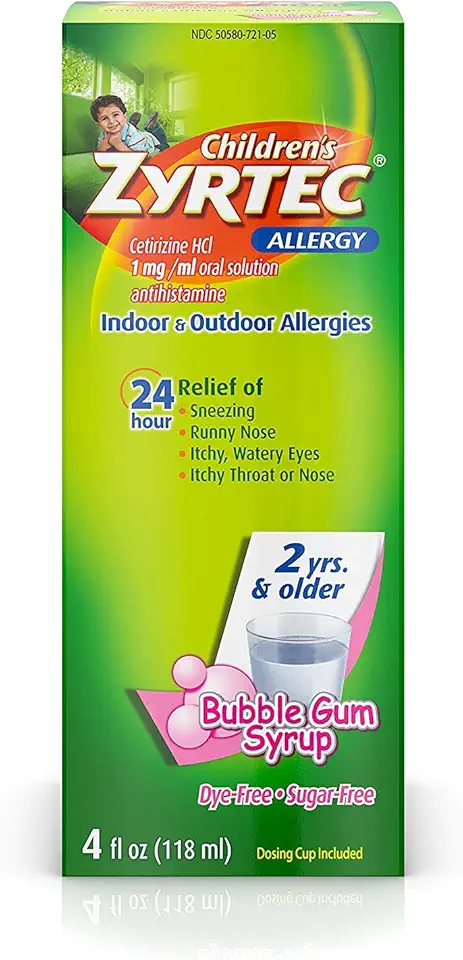 Zyrtec Children's 24 Allergy Syrup Bubble Gum - 4 oz, Pack of 3 - Kansas Nuitrition - HNZSDS