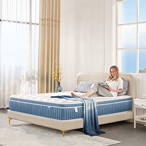 Rimensy Queen Mattress, 12 Inch Hybrid Mattress in a Box, Gel Memory Foam Mattress, Individually Wrapped Pocket Coils