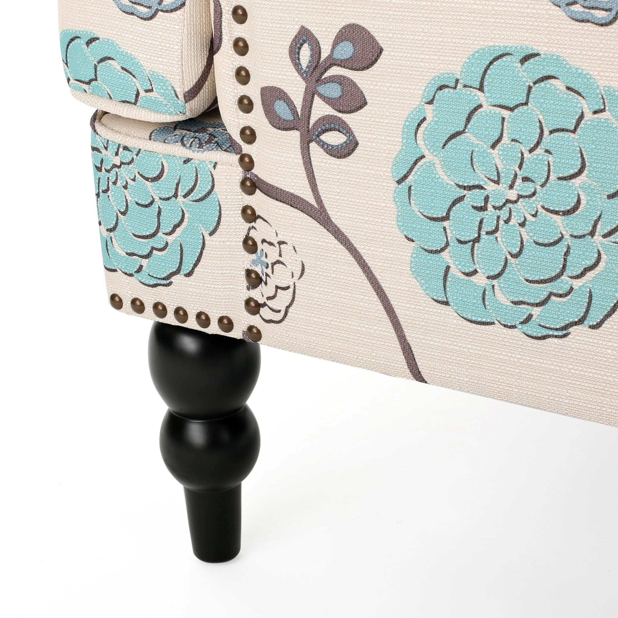 GDF Studio Aurelia Contemporary Tufted Club Chair, Blue and Light Beige Floral Fabric and Dark Brown
